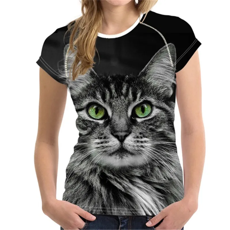 FORUDESIGNS/женские футболки с 3D изображением черного кота для женщин летние топы футболки с принтом собаки Женская модная футболка Vetement Femme - Цвет: H414BV