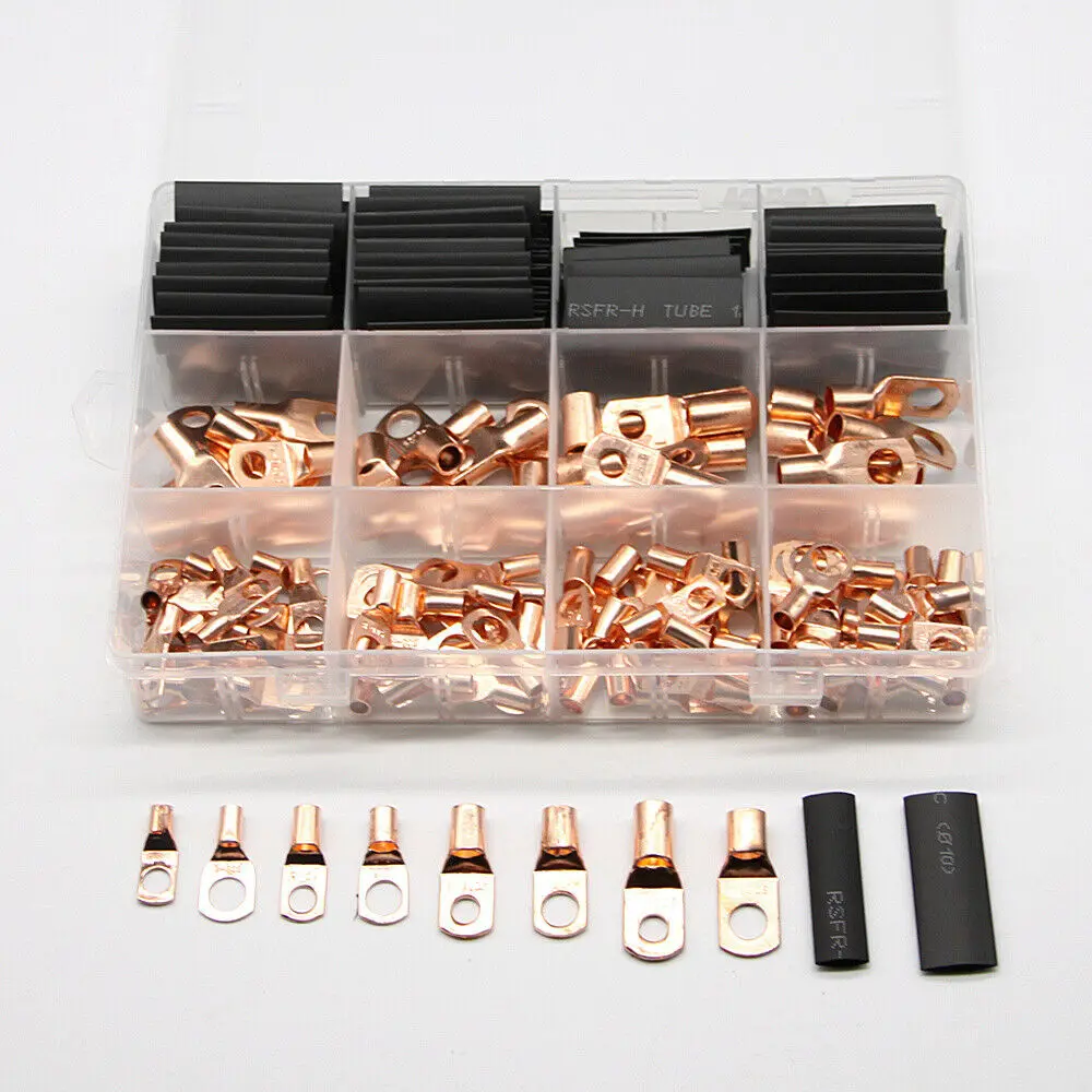 

260PCS Copper Bare SC Terminals Lugs Wire Crimping Terminals Ring Cable Soldered Connectors Assorted Kit