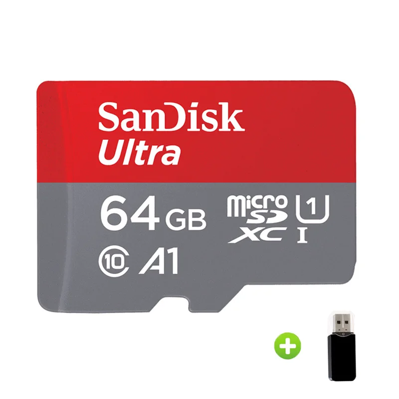 64GB-Card Reader Оригинальная карта памяти SanDisk Micro SD 32 Гб A1, 16 ГБ, 64 ГБ, 128 ГБ, 200 ГБ, 256 ГБ, 400 гб, 98 Мб/с, TF карта, флеш-накопитель для смартфона - Емкость: 64GB-Card Reader