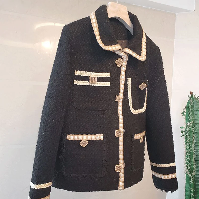 

Vintage Winter Jacket Coats Women Turn Down Collar Long Sleeve Casual Woolen Coats Harajuku Designer Buttons Tweed Outwear B596