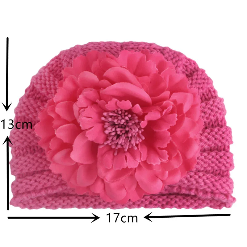 

Infant Newborn Cute Warm Kids Baby Girls Flower Design Hats Knitted Hemming Caps Winter