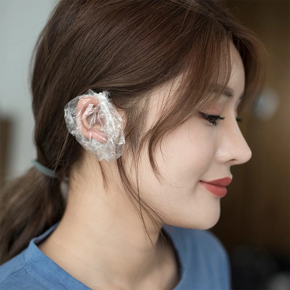 

100 шт./пакет одноразовые водонепроницаемые прозрачные защитные накладки для ушей, защитные накладки на уши для ванной, душа, парикмахерских ...