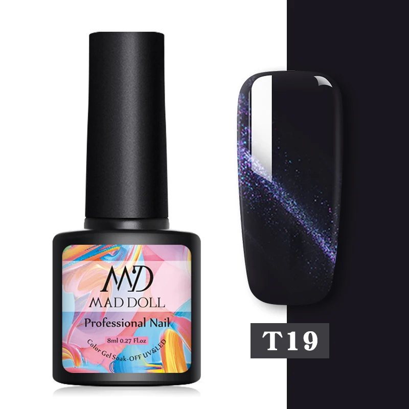 T19 MAD DOLL кошачий глаз Гель-лак для ногтей 8 мл мигающий замачиваемый УФ-гель для дизайна ногтей лак магнитный эффект Starsky Гель-лак для ногтей лак - Цвет: T19