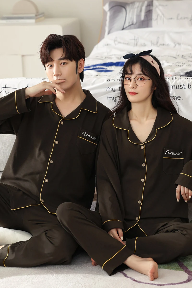 Новинка 2021 осенне-зимние хлопковые Пижамные комплекты для пар модная простая