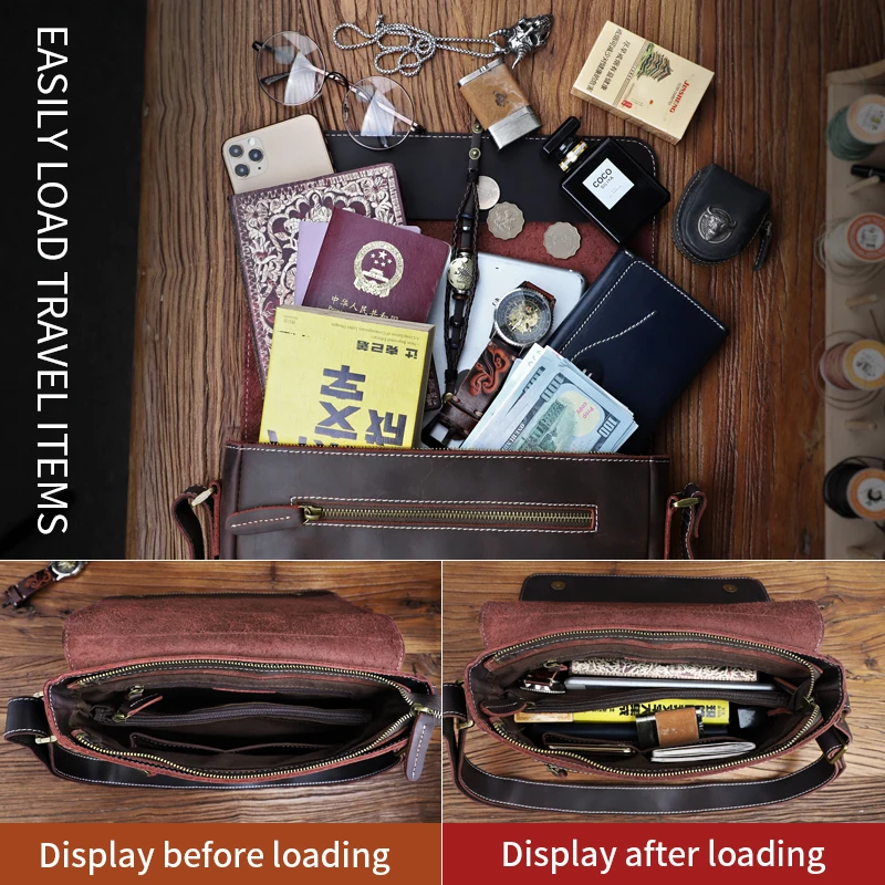 Handmade leather men's bag Vintage men's briefcase Large Capacity Office Shoulder Bag Ipad Men's handbag