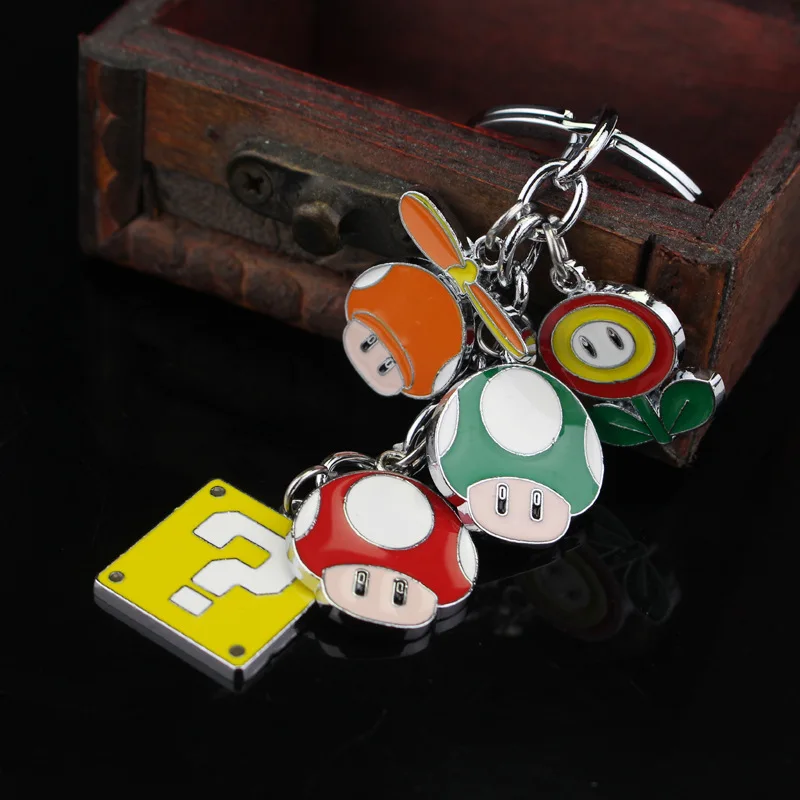 

Hot Mario Mushroom Metal Keychain Cute Cartoon Childhood Game Car Key Chain Children Bag Pendant Kids Keyring