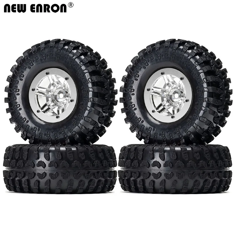 

NEW ENRON 4Pcs Silver Plastic 2.2" Beadlock Wheels Rim & Rubber Tires for RC Car 1:10 Traxxas TRX-4 Axial SCX10 90047 YETI RR10