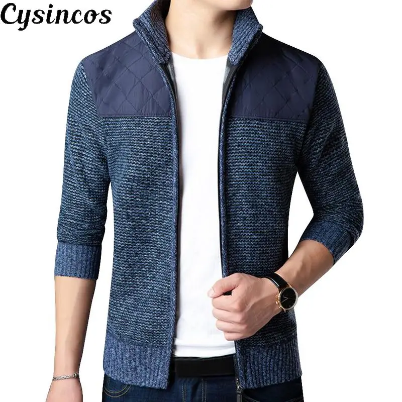 CYSINCOS новый мужской толстый свитер в полоску со стоячим воротником пальто на