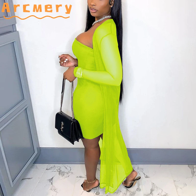 

2 Pieces Sets Women Strapless Bodycon Dress & Cover Up