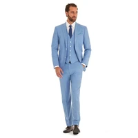classic sky blue groom tuxedos mens wedding suits trim fit groomsman man evening prom party wear jacket blazer 3 piece