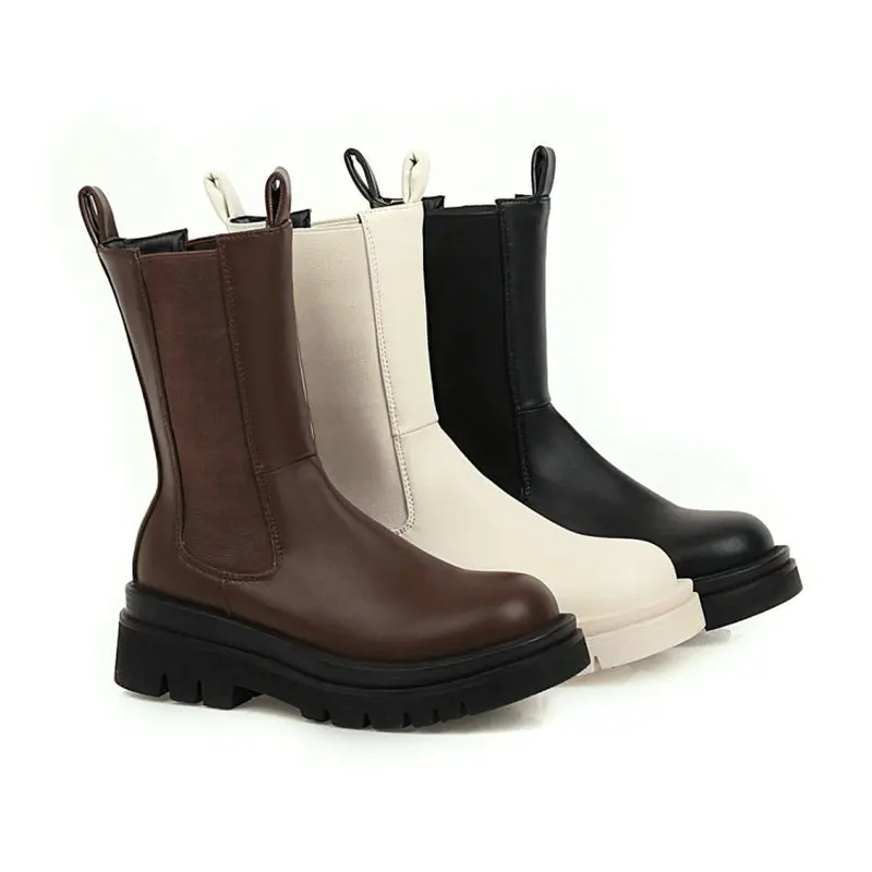 

Round Toe Platform Womens Boots Luxury Brand High Top Winter Fleece Warm Shoes Anti-skid Woman Chelsea Booties Botas