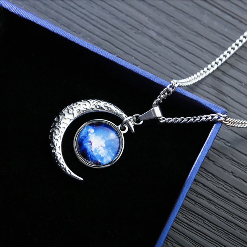 Модное ожерелье с подвеской звездное небо Луна камень из нержавеющей стали кулон