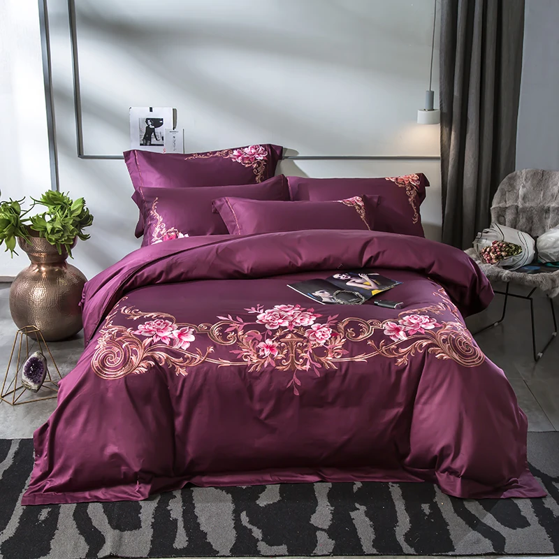 Фиолетовый розовый синий 4 шт Египетский хлопок роскошный комплект постельного