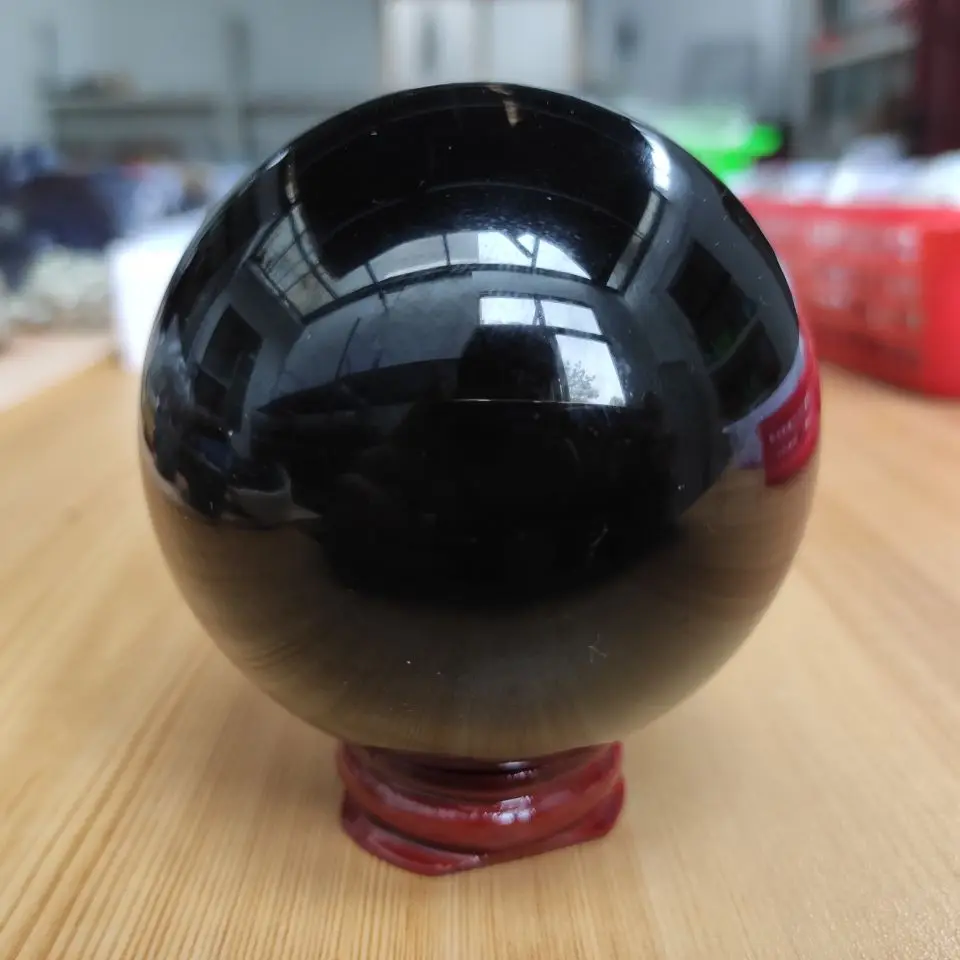 

10cm Natural black obsidian sphere crystal Quartz Globe Ball Rock stone and Mineral Chakra Reiki Healing Home decoration