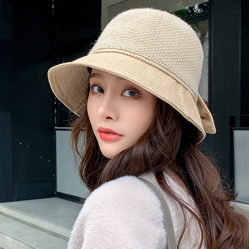 Шерстяные женские шапки с большим бантом Женская шерстяная шляпа женская шапка