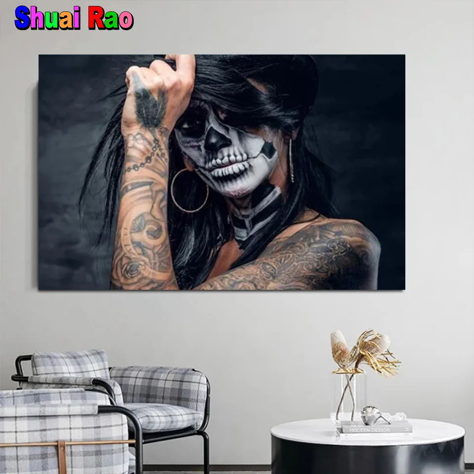 Готическая женщина алмазная живопись полная квадратная/круглая дрель Череп