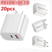 20pcs 18w fast charging pd au uk us eu plug charger usb type c travel power adapter for iphone11promax russia europe new zealand