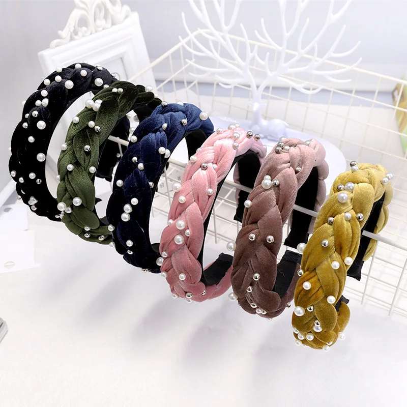 

Vintage Braid Donut Velvet Hair Bands For Women Pearl Headband Hoop For Hairs Girls Hair Accessories bandeau cheveux haarband
