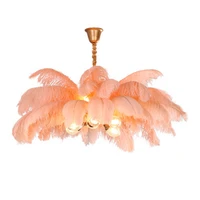 nordic luxury ostrich feathers led hanging lamp plume warm romantic copper suspension luminaire bedroom living room studio hall