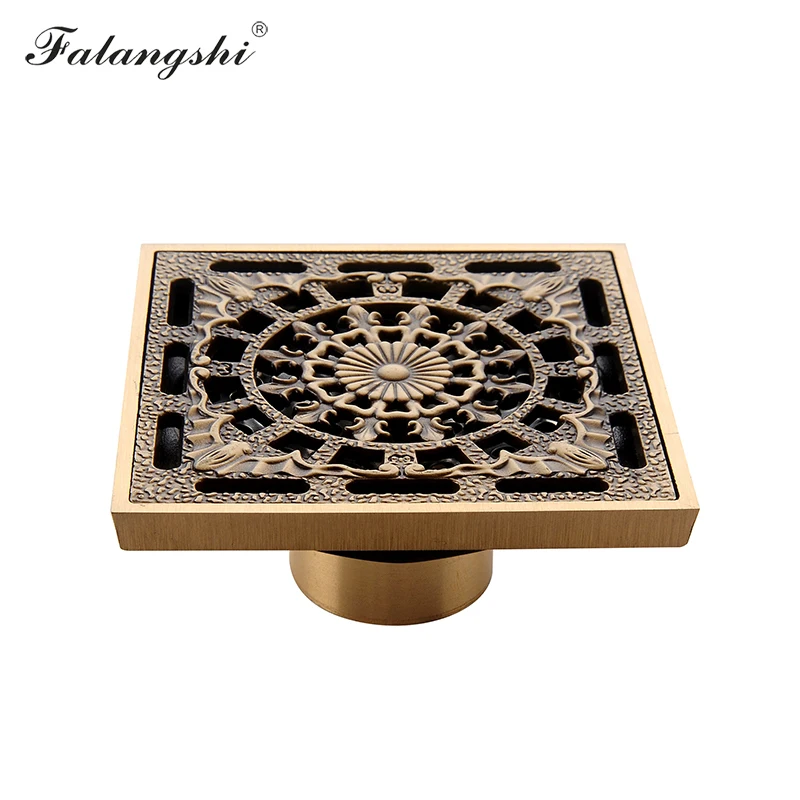 Медный латунный слив пола 10 см квадратный цветочный художественный резной Слив