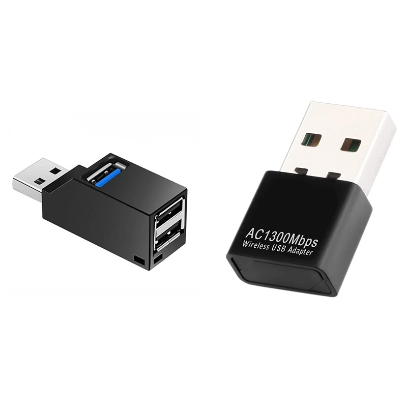 

1 компл. USB Wi-Fi адаптер для ПК, AC1300Mbps беспроводной сетевой адаптер и 1 Pcs USB 3,0 мини-сплиттер с одним на три