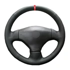 Черный ПУ Искусственная Кожа DIY ручной работы на заказ Красный Маркер чехол рулевого колеса автомобиля для Peugeot 206 2002-2006
