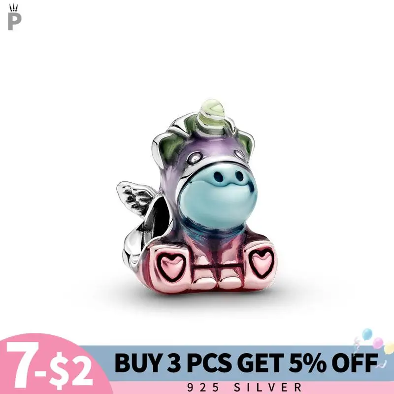 

925 Sterling Silver Colorful Unicorn Bead Fit Original Pandora Charms Bracelet Bangles Diy making gift for Women Pendant Jewelry
