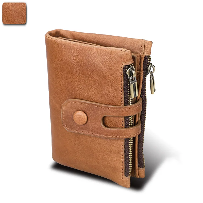 

Кожаный кошелек в новом стиле, Модный повседневный Короткий Мужской кошелек с защитой от кражи RFID, вместительный кошелек с двойной молнией