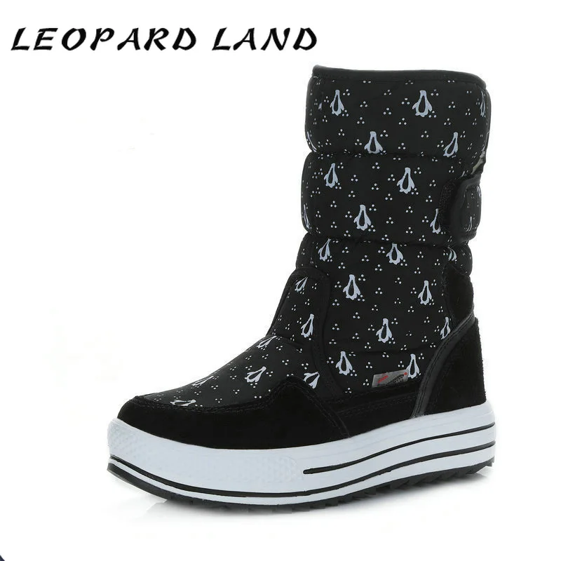 Женские зимние сапоги с леопардовым принтом Утепленные средней длины Сапоги из