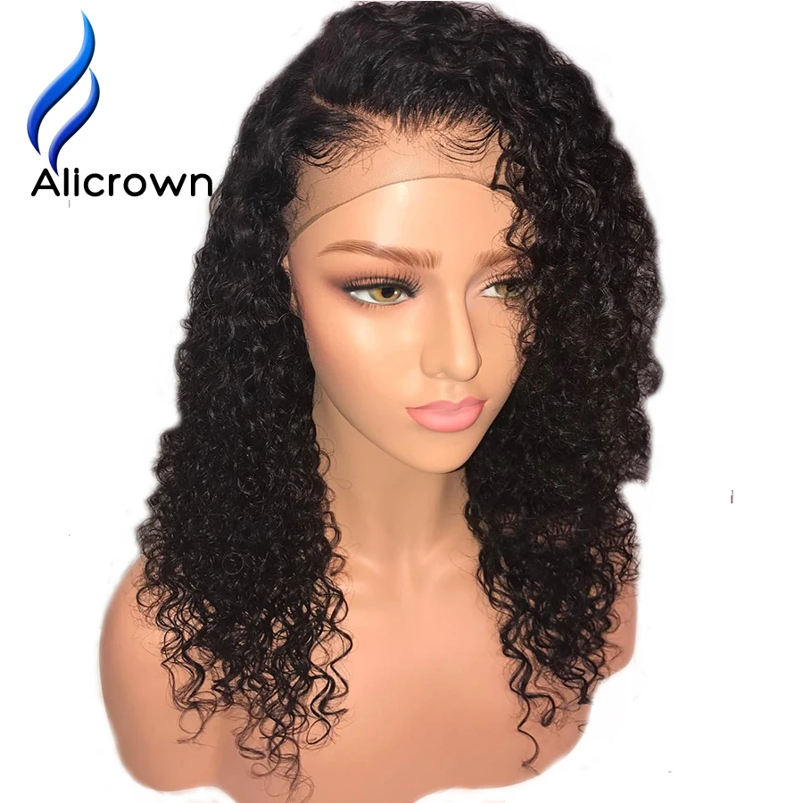 ALICROWN 13*4 кудрявые человеческие волосы на кружеве, парики, предварительно выщипанные волосы, бразильские волосы remy, парик с волосами младенца, натуральный цвет