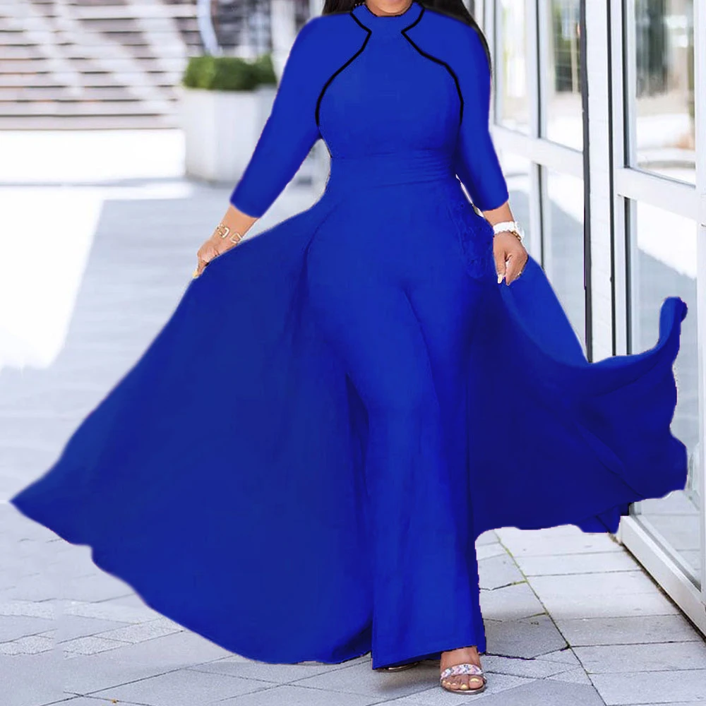 Женский белый длинный комбинезон осень 2019 с длинным рукавом высокой талией