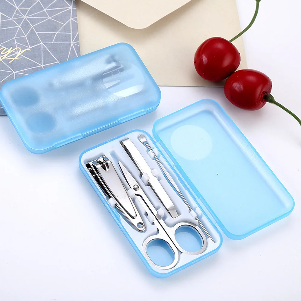 

4pcs Professional Practical Portable Mini Pedicure Manicure Set Case Nail Care Cuticle Clippers Tool Kit Tweezers Grooming Set