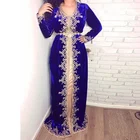 Фиолетовое велюровое ТРАПЕЦИЕВИДНОЕ марокканское платье, вечернее платье с кружевной аппликацией и длинными рукавами, Дубай, арабское женское длинное платье для выпускного вечера, индивидуальное платье