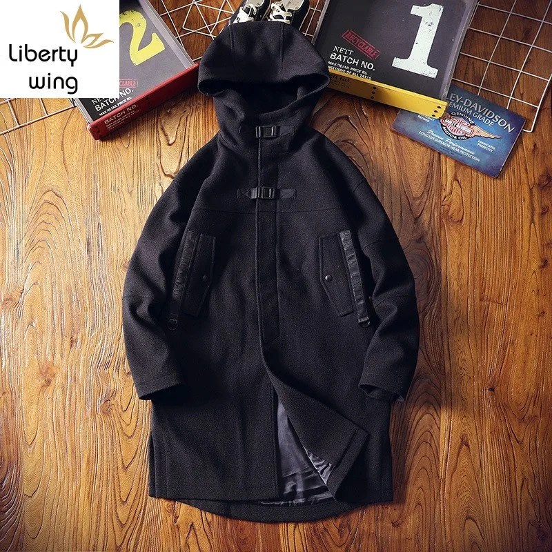 Тренчкот мужской средней длины с капюшоном модная Свободная Повседневная