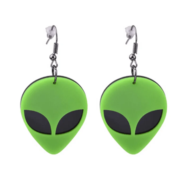 Ladies Fluorescent Green Alien Acrylic Pendant Earrings, Glamour Hollow Party Nightclub Jewelry Gift images - 6