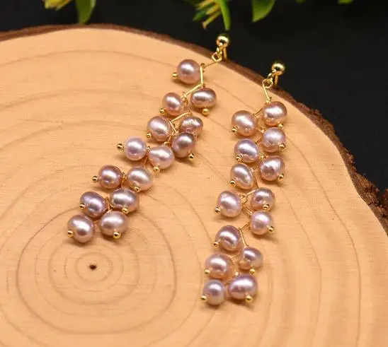 

New Favorite Pearl Earrings Very Perfect 6-7mm Lavender Freshwater Pearls S925 Gold Color Silver Stud Earring Fine Jewelry