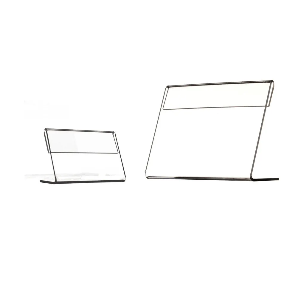 Plastic L Shape Display Frame Label Card Stands Holders Racks Price Tag Sign Tabel Promotion T1mm Horizontal 100pcs