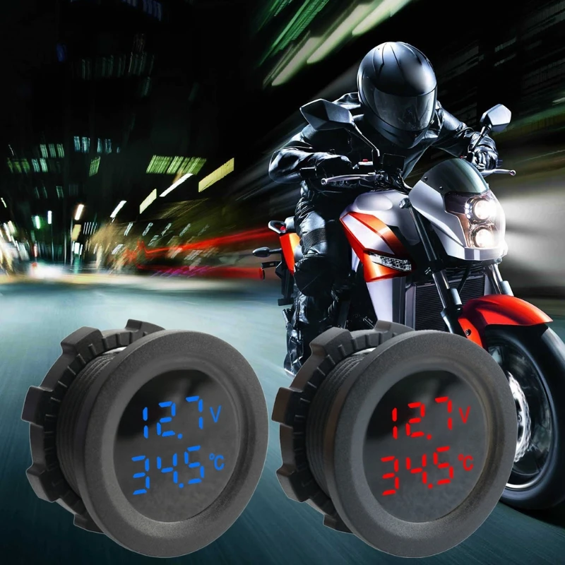 

Dual Round Display Temperature Voltmeter Digital Voltage Measurement Modified Automotive Voltage Test Display Meter