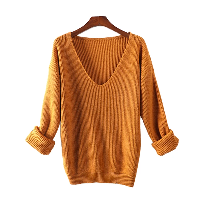 

Oversize Sweater Women V-Neck Cashmere Wool Autumn Winter Long Sweater Loose Soft Knit Jumper Female Pullover Sexy Sweater Dress