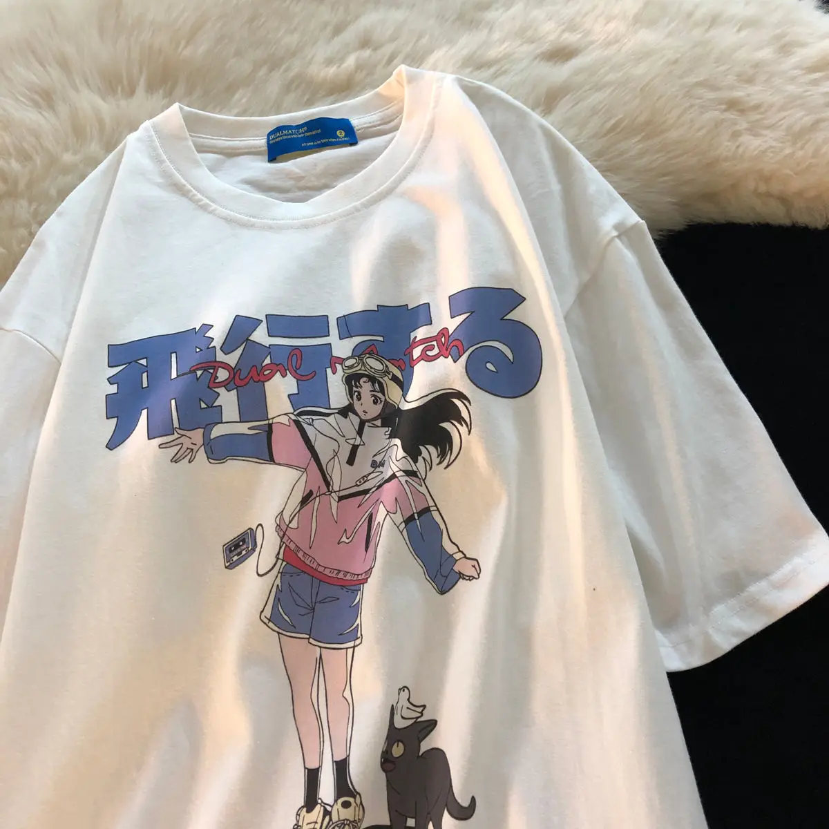 Summer Fashion Casual Harajuku Clothing Anime Graffiti Style Tee Hip Hop Short Sleeved T Shirt Punk Loose T-shirts Women Tops