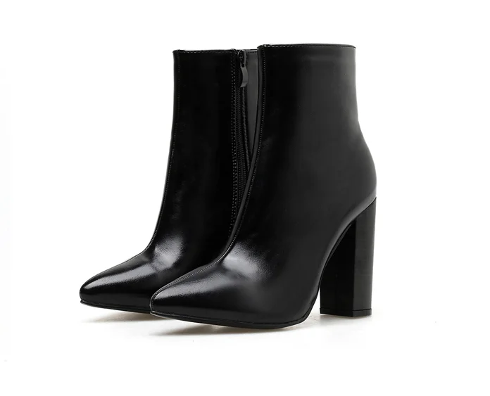 

MeilikelinWomen PU Leather Ankle Boots Thick Heels Pointed Toe Night Club Party Shoes Woman Basic Boots Office Pumps size 41 42