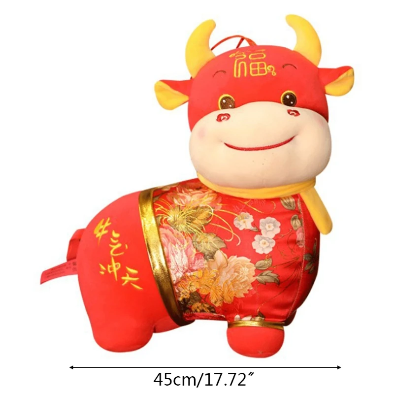 

2021 New Year Chinese Zodiac Ox Year Mascot Cattle Plush Toys 45cm Cotton Red R7RB
