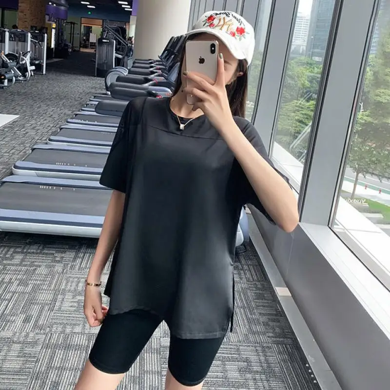 Summer loose yoga tops ladies short-sleeved gym tops quick-drying sports shirts fitness women running sportswear