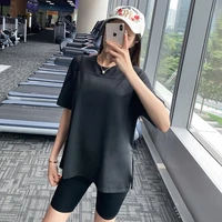 summer loose yoga tops ladies short sleeved gym tops quick drying sports shirts fitness women running sportswear