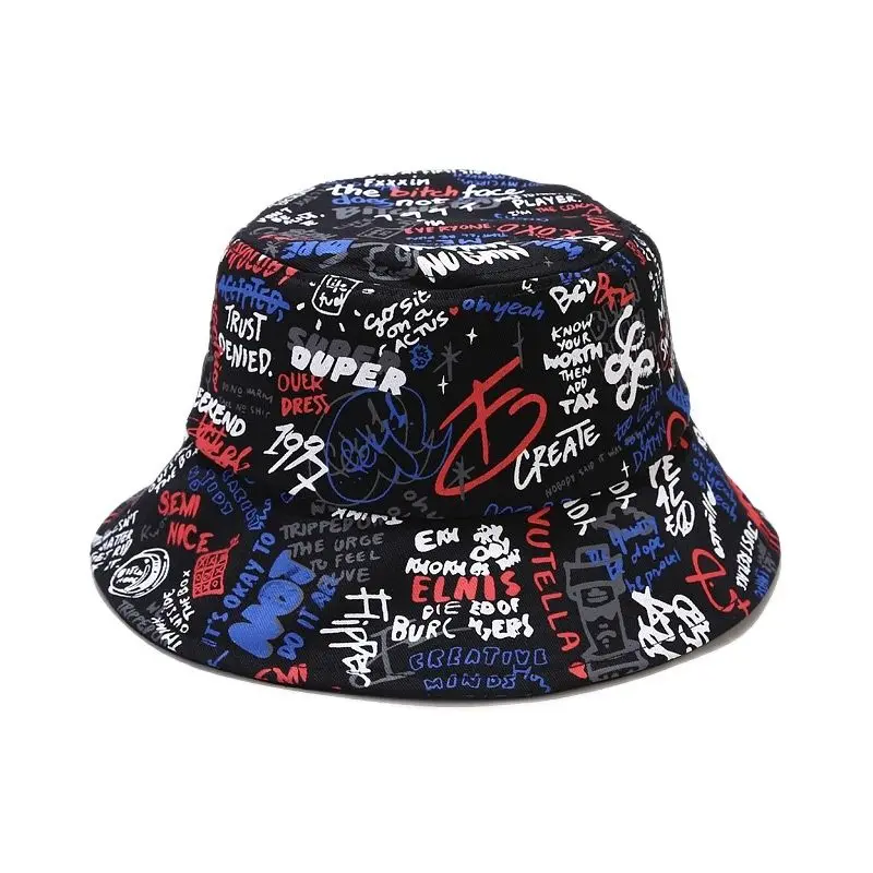 

Korean Fashion Hat 2021 Women's Bucket Hat Ladies Collapsible Hip Hop Hats Graffiti Panama Fashion Children's and Hats for Men
