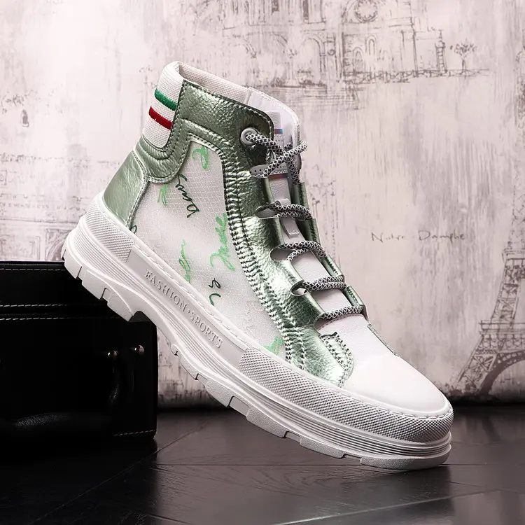 

ERRFC British New Mens White Casual Shoes High Top Round Toe Breathable Mesh Platform Shoes Younger Man Street Chic Zapatos