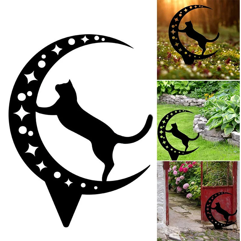 

Black Cat Art Silhouette Decoration Exquisite Metal Animals Garden Stake Tree Ornament for Courtyard Lawn 2021