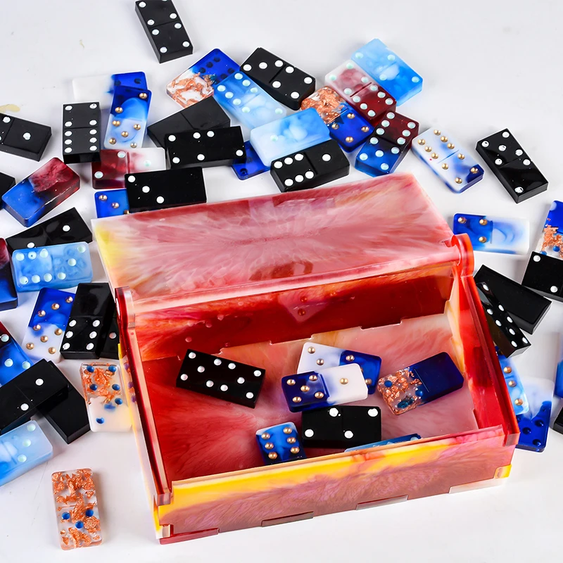 

Dominoes Resin Casting Mold with Storage Box Creative Silicone Soap Candle Mould DIY Dominoes Crafts Casting Tools
