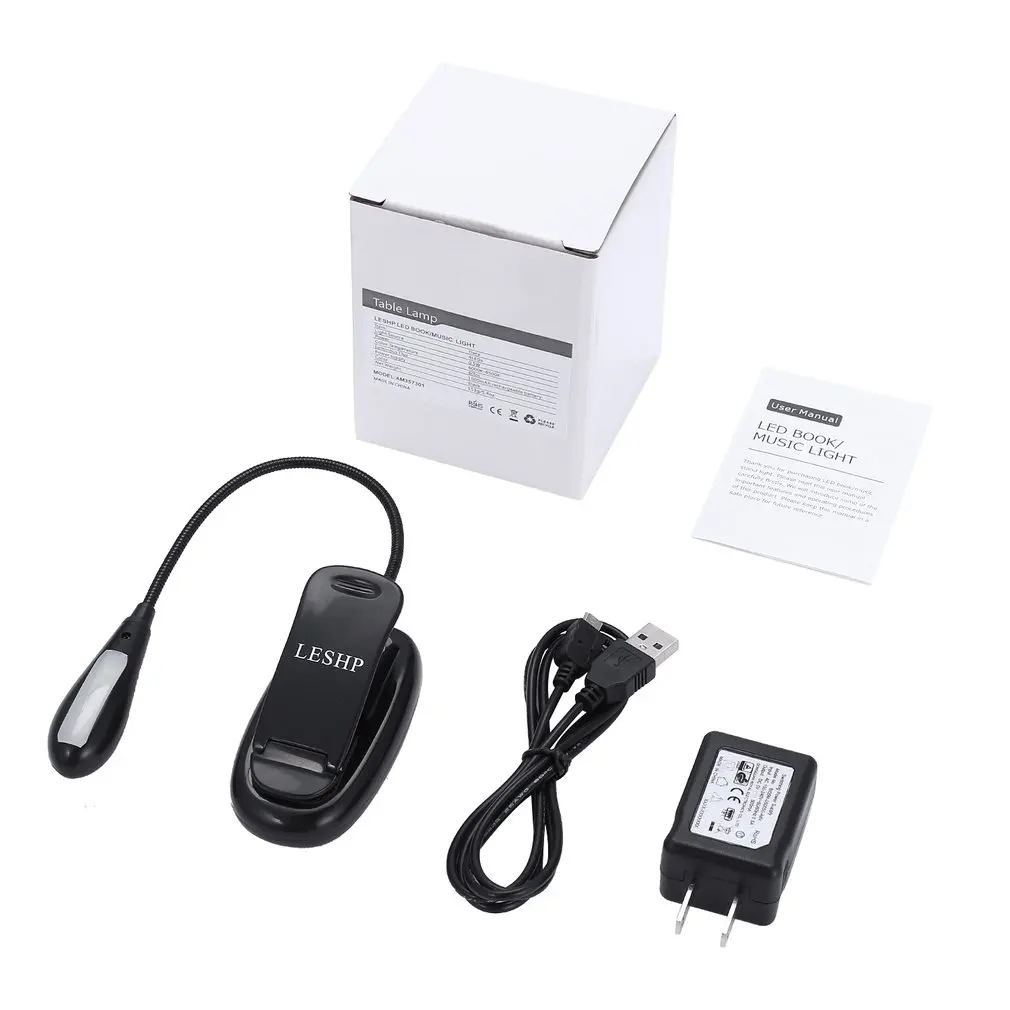 Регулируемая настосветильник лампа с гибким зажимом и 4 светодиодами на гусиную