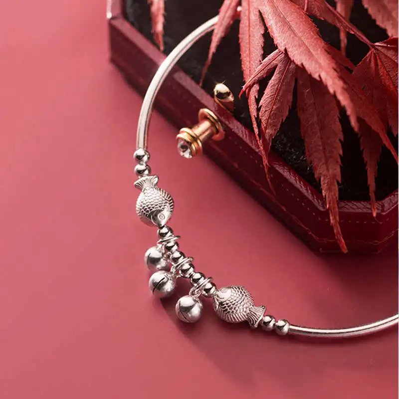 

PONYKISS Romantic S925 Sterling Silver Fish and Bells chain Bracelets Women Anniversary Jewelry Prevent Allergy Accessory
